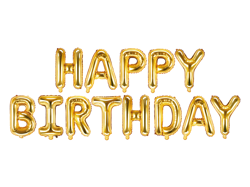 Folie Ballon Happy Birthday, 340 X 35 cm, Guld