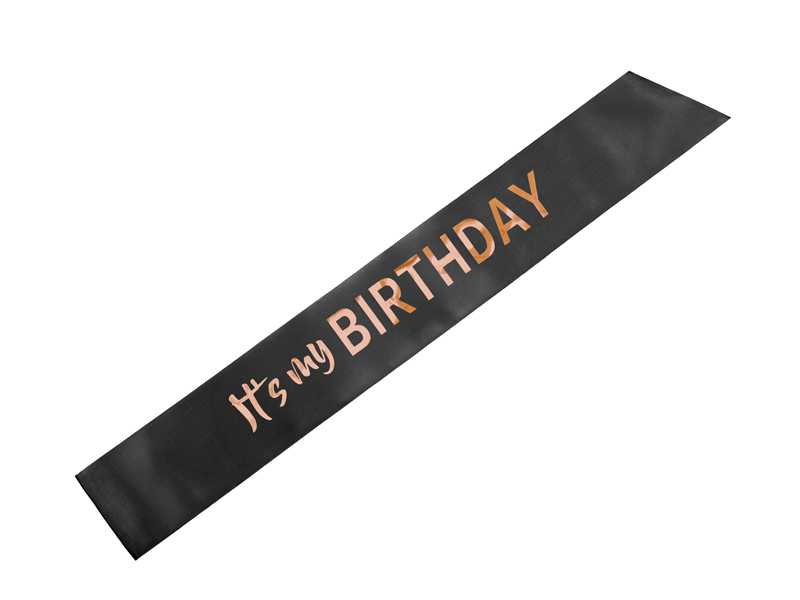 Fødselsdags-satinskærf med ”It's my birthday”, sort, 79x9,4 cm – PartyDeco