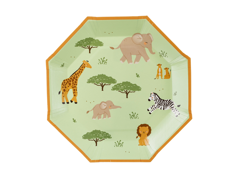 Safari paptallerkener med safariprint i salviegrøn, Ø 23 cm – 6 stk. – PartyDeco