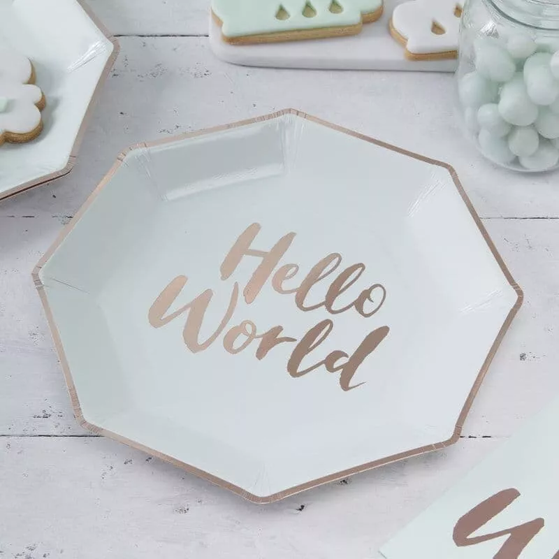 Mintgrønne "Hello World" Middagstallerkner, 8 stk.